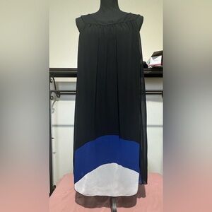 EnFocus Women Dress 16W Black White Blue Color Block A-Line Sleeveless Airy.